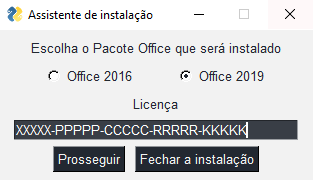 Escolher qual office e inserir a chave